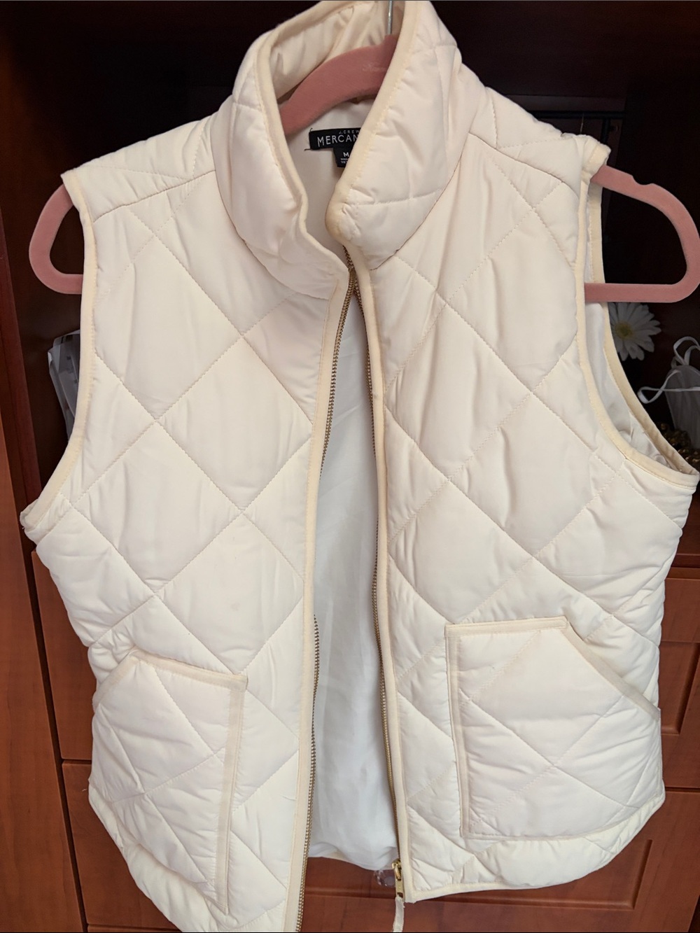 J. Crew Off-White Quilted Sleeveless Puffer Vest